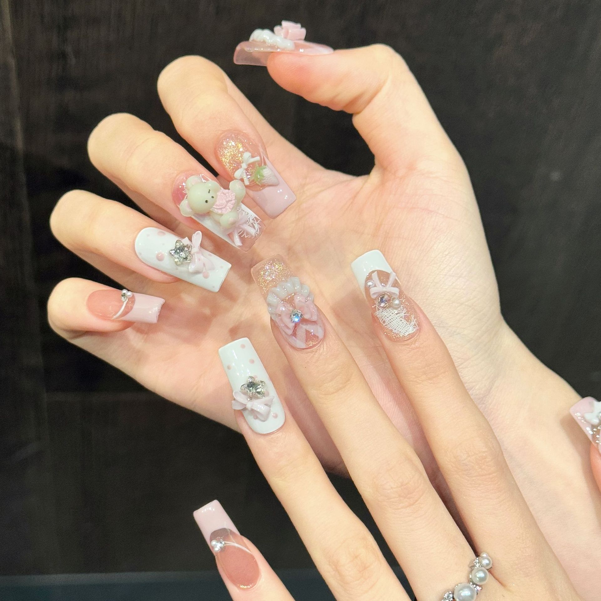 10pcs Pure Hand Pressed Long S - Nail Art Strawberry ulasan dan harga