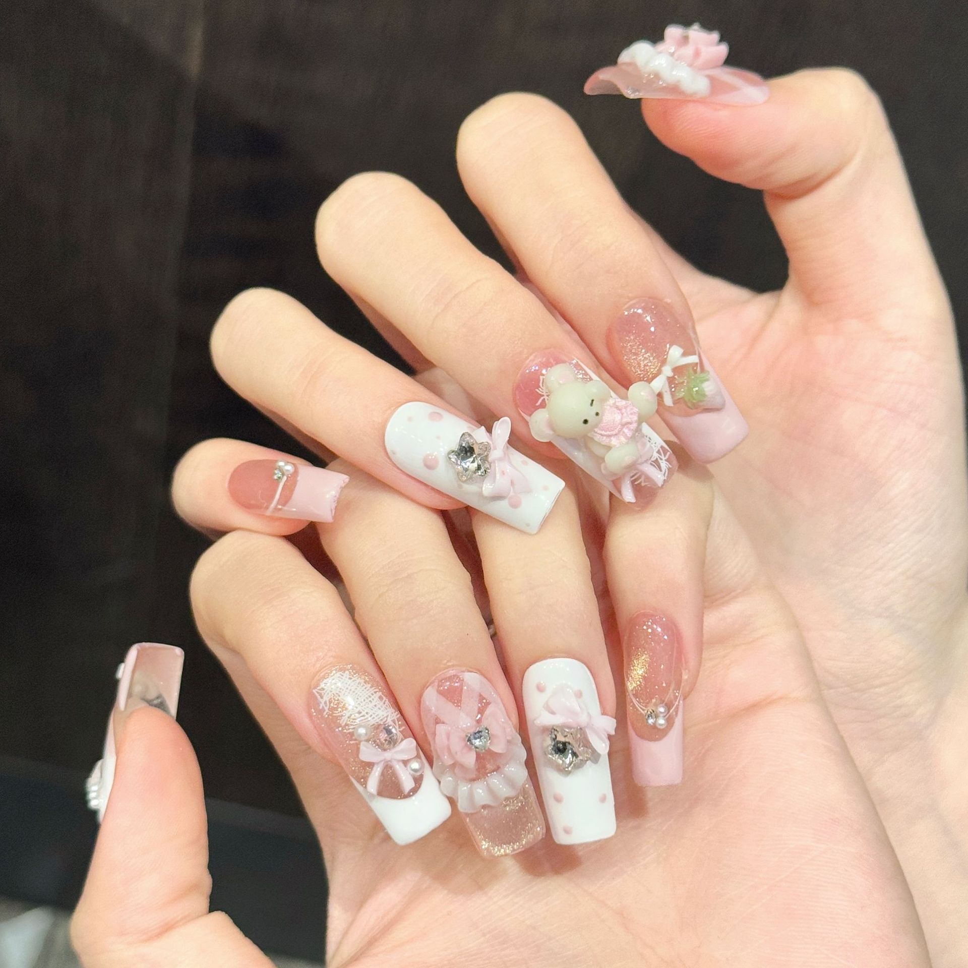 10pcs Pure Hand Pressed Long S - Nail Art Strawberry ulasan dan harga