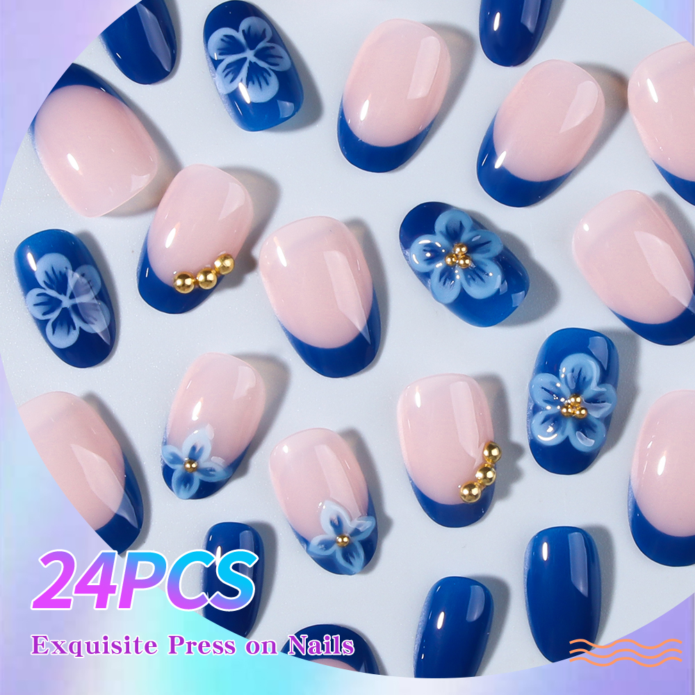 24pcs Short Oval 3D Gel Nail S - Nail Art French Nails ulasan dan harga