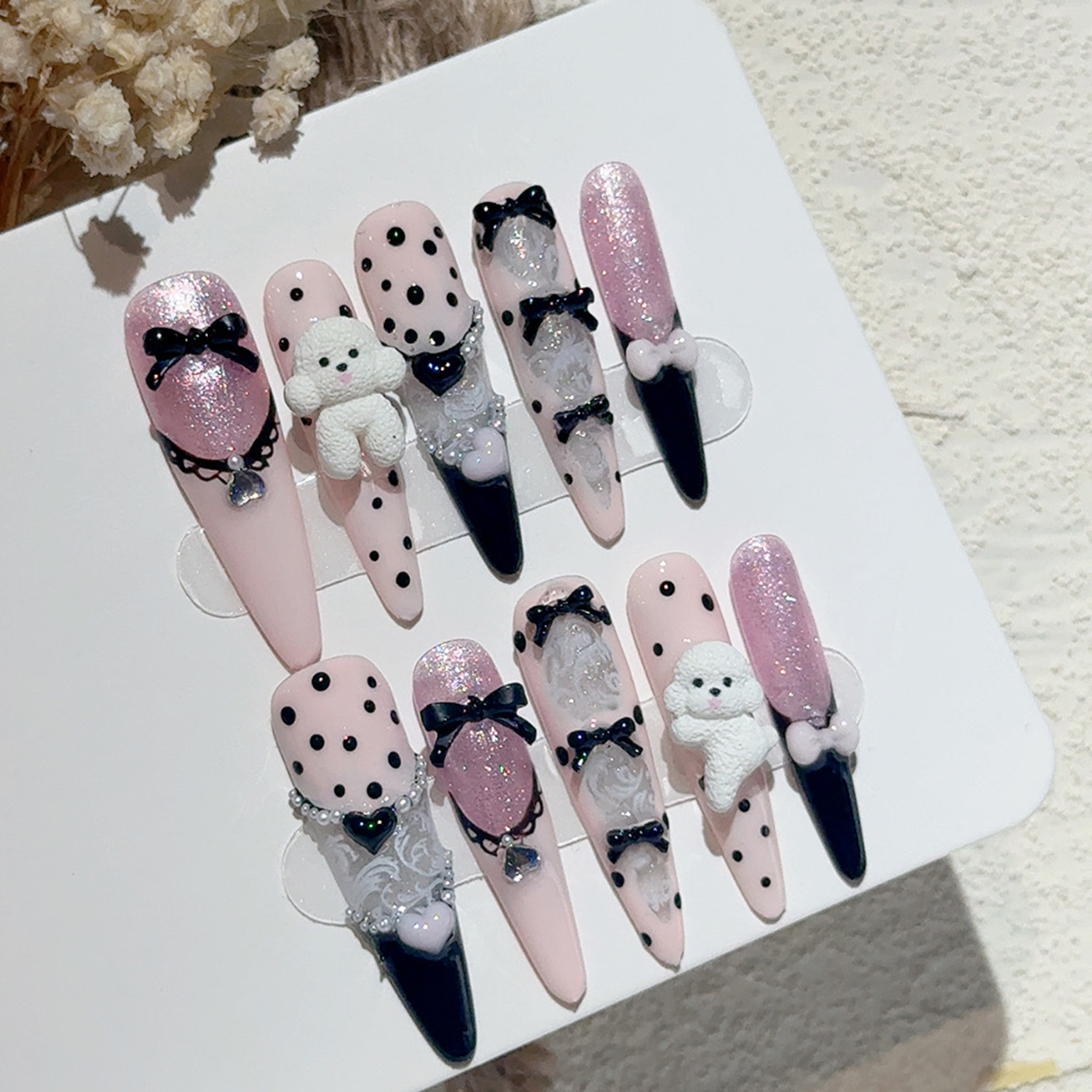 10PCS Black Lace Polka Dot Bal - Nail Art French Nails ulasan dan harga