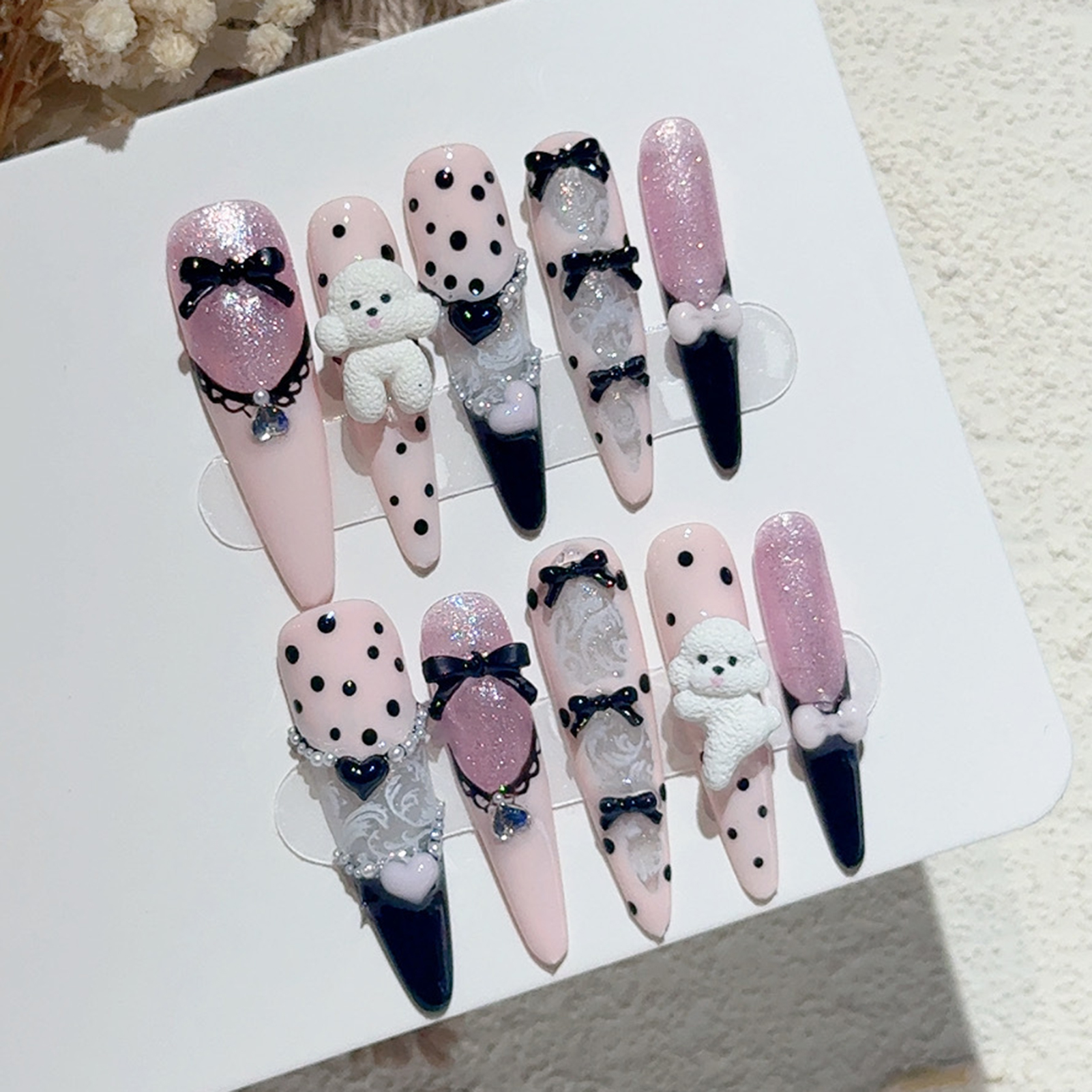 10PCS Black Lace Polka Dot Bal - Nail Art French Nails ulasan dan harga