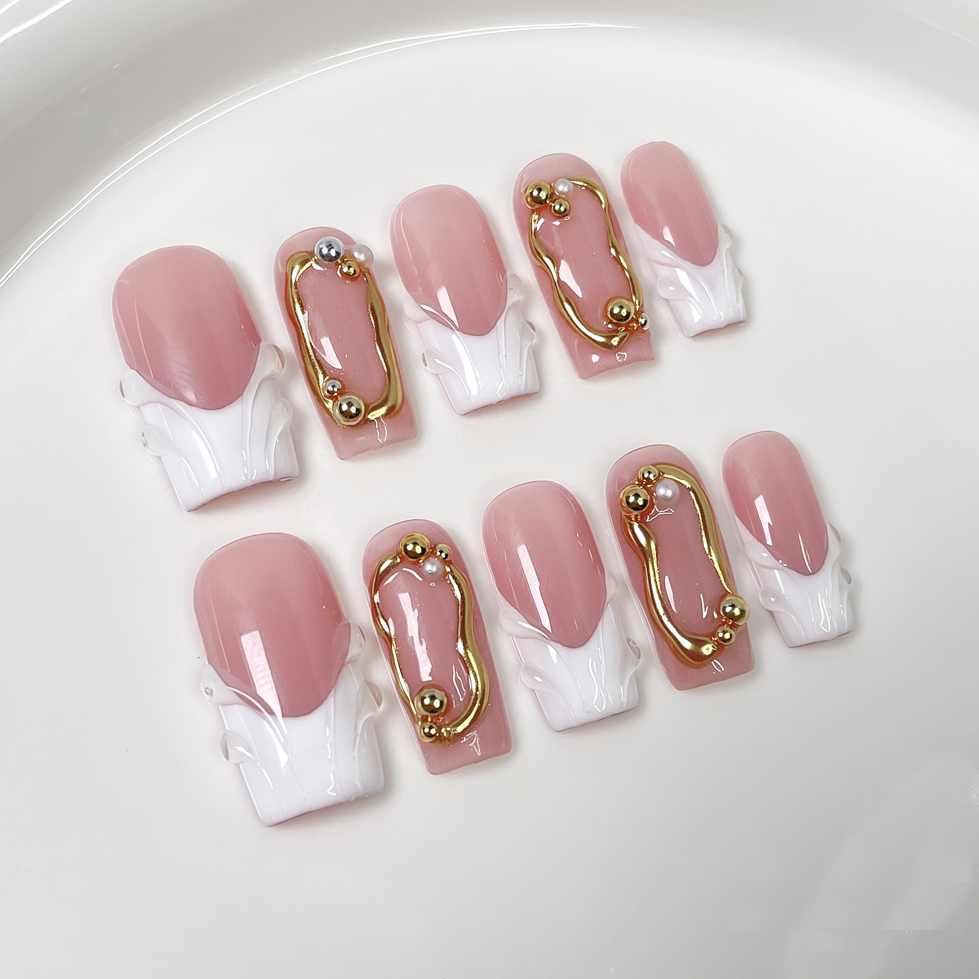 10Pcs Pink Simple Coffin Press - Nail Art Simple ulasan dan harga