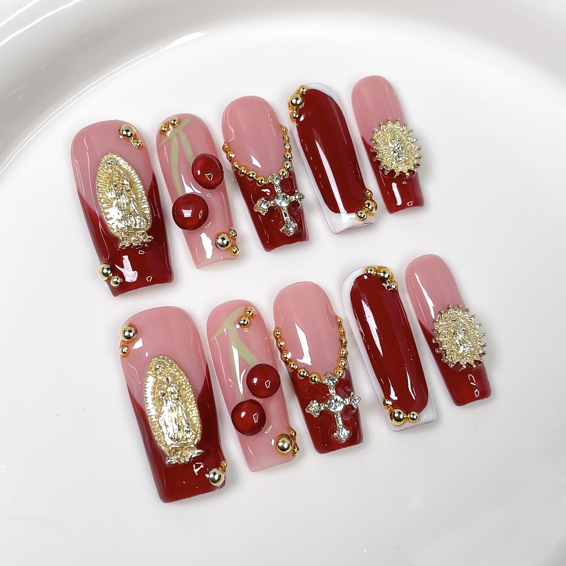10Pcs Pink Simple Coffin Press - Nail Art Simple ulasan dan harga