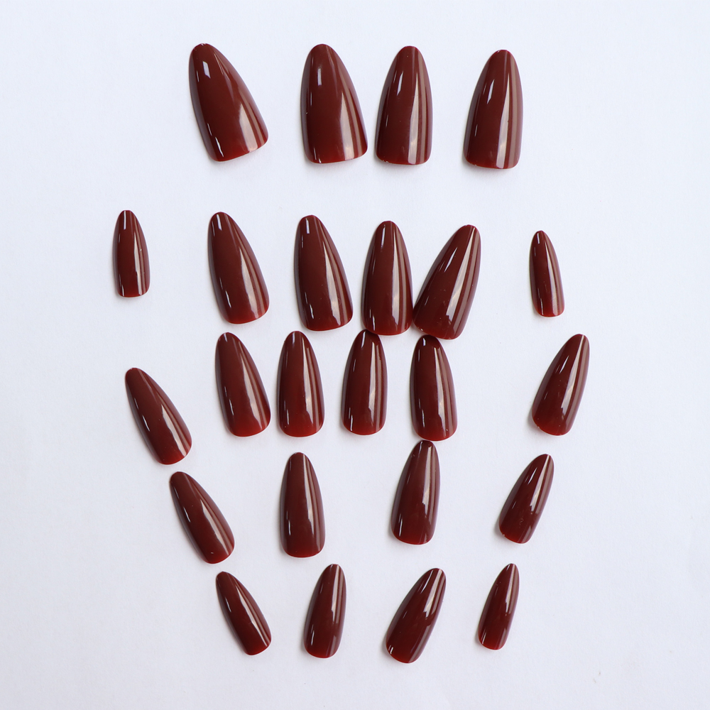24Pcs/Set Simple Wine Red Fake - Nail Art Simple ulasan dan harga