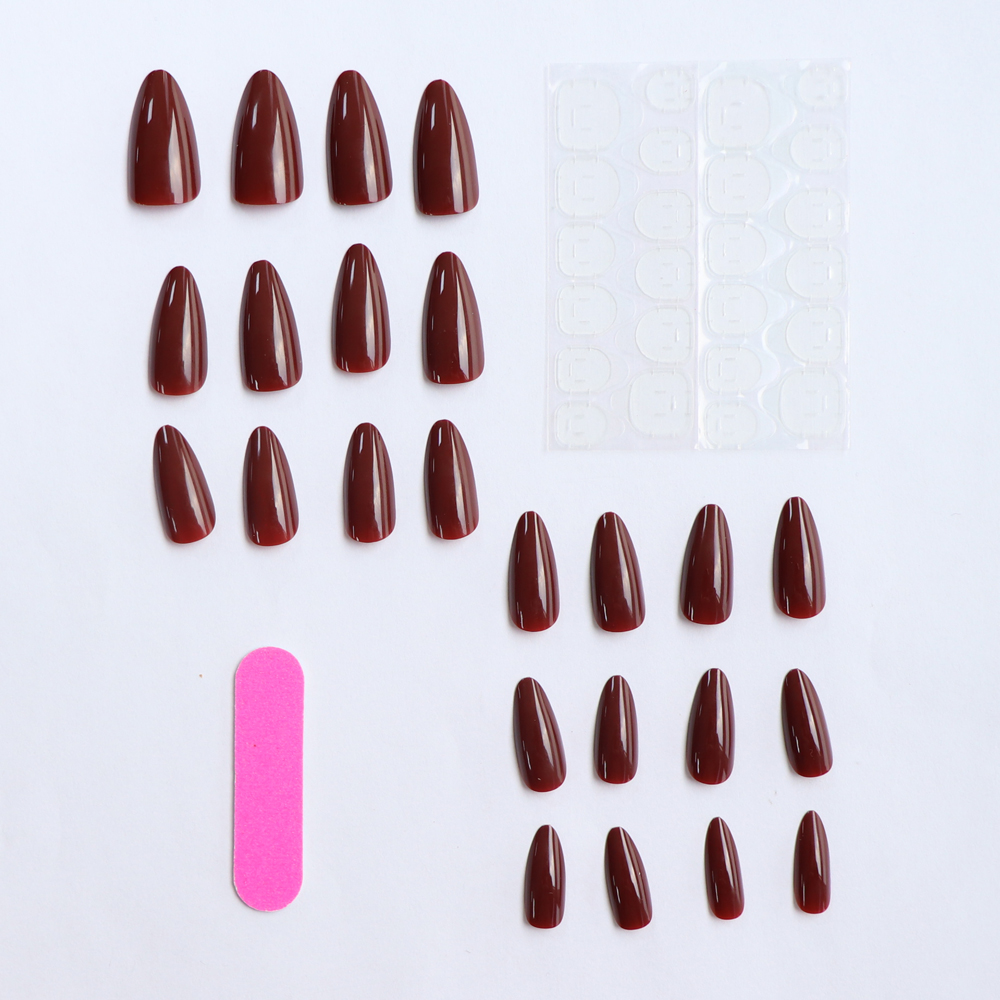 24Pcs/Set Simple Wine Red Fake - Nail Art Simple ulasan dan harga