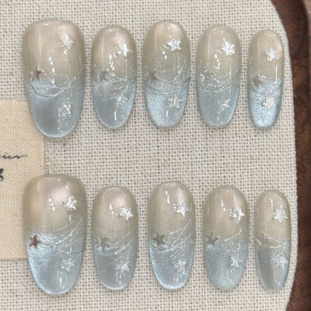 10pcs Cat's Eye Handmade Fake  - Nail Art French Nails ulasan dan harga