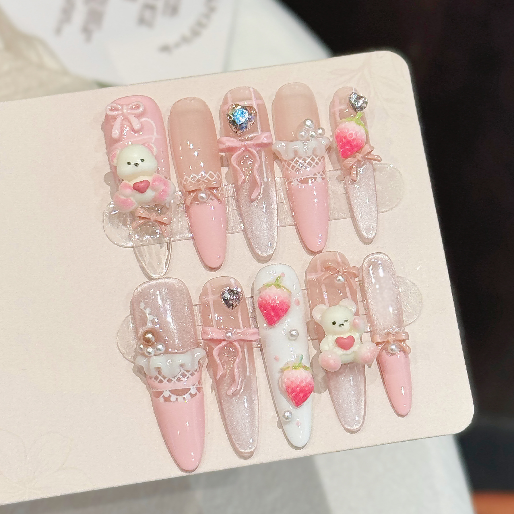 10PCS Stiletto Handmade Press  - Nail Art Strawberry ulasan dan harga
