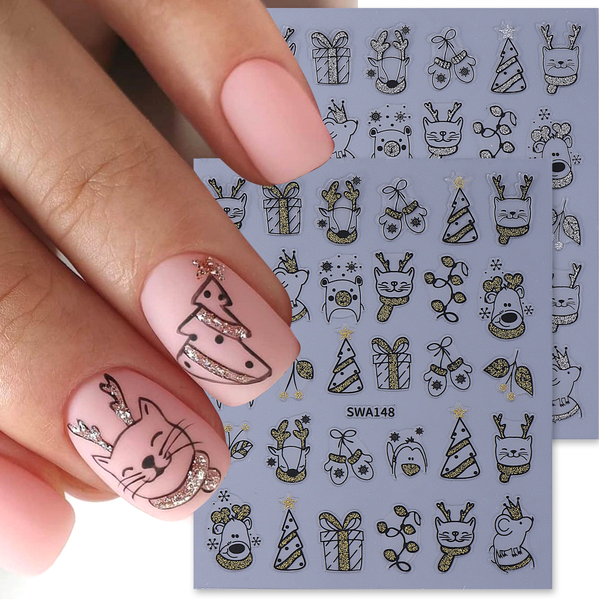 2pcs Shinning Cartoon Christma - Nail Art Xmas Simple ulasan dan harga