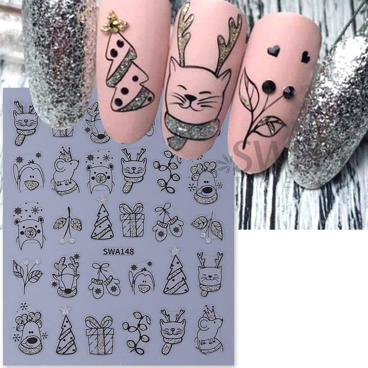 2pcs Shinning Cartoon Christma - Nail Art Xmas Simple ulasan dan harga