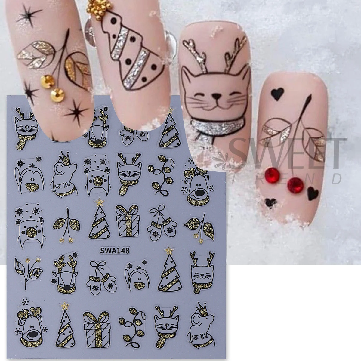 2pcs Shinning Cartoon Christma - Nail Art Xmas Simple ulasan dan harga