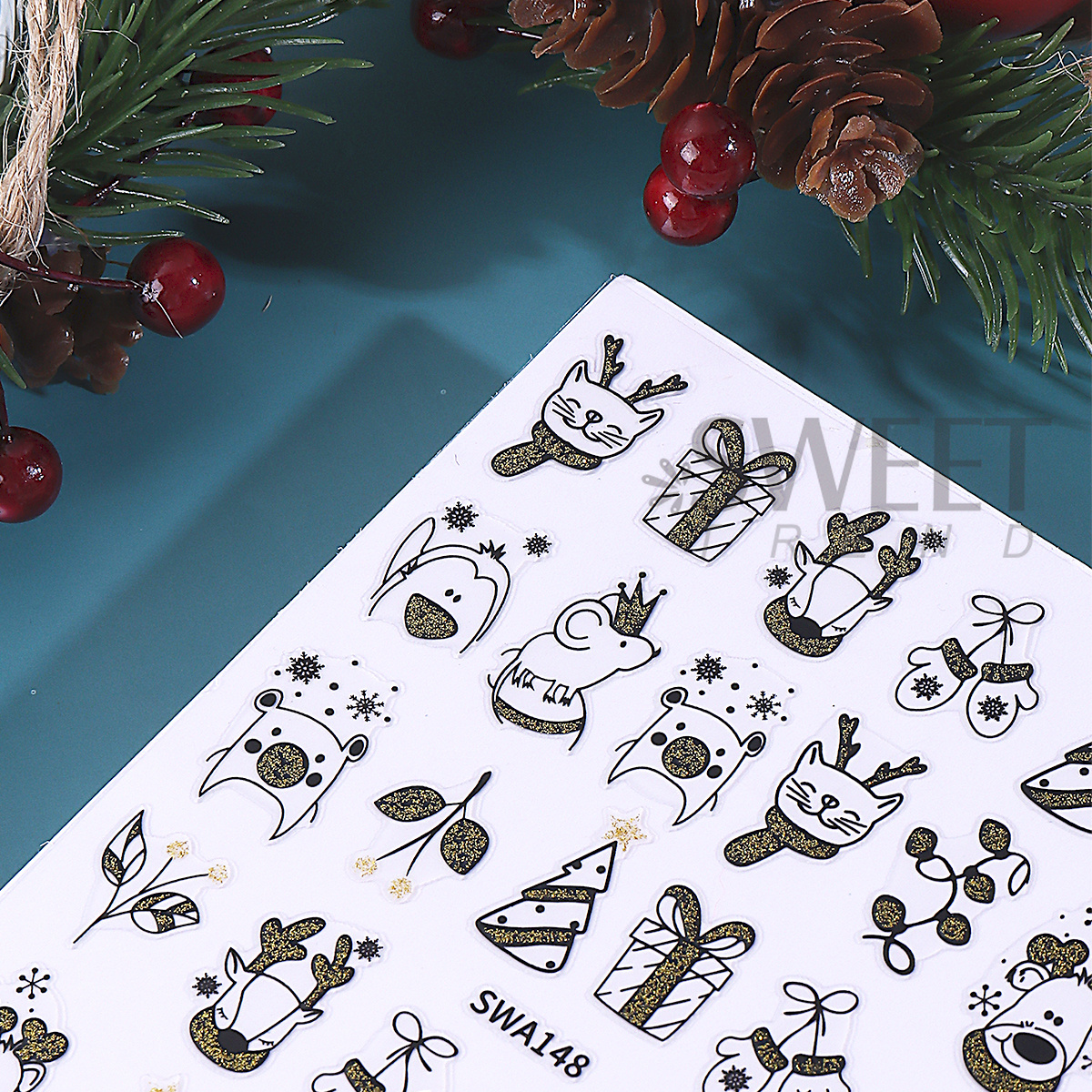 2pcs Shinning Cartoon Christma - Nail Art Xmas Simple ulasan dan harga