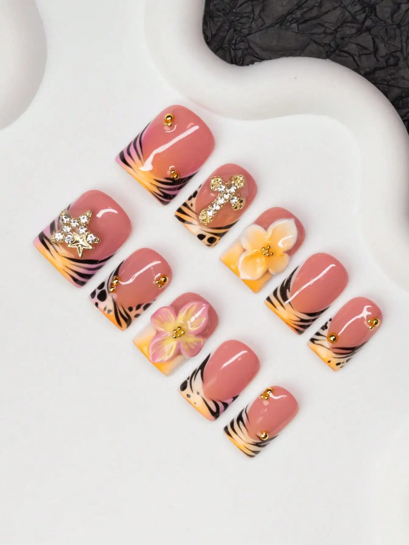 10pcs/Set Handmade Square Nail - Nail Art Zebra Design ulasan dan harga