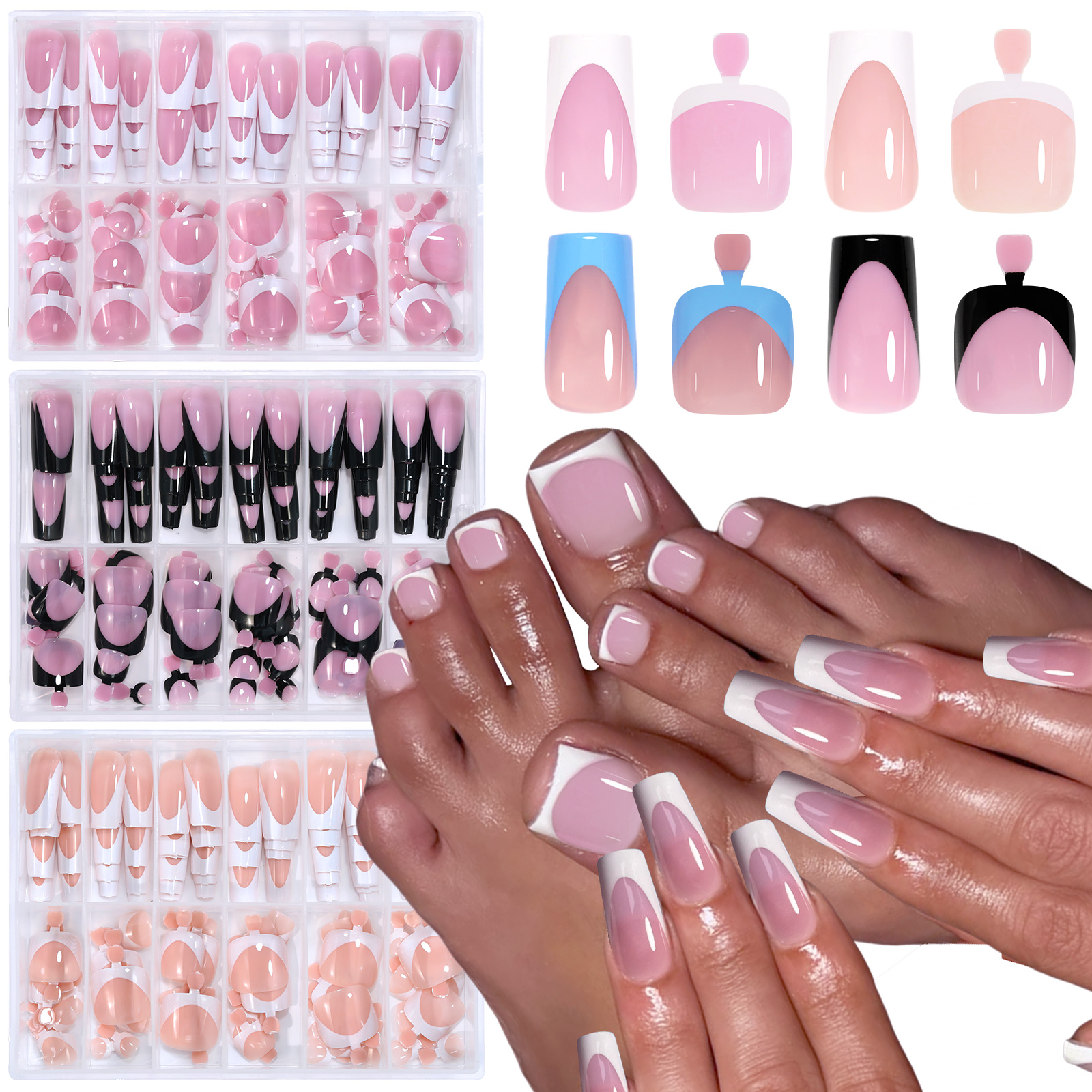 144pcs French Black Pink Hand& - Nail Art French Nails ulasan dan harga