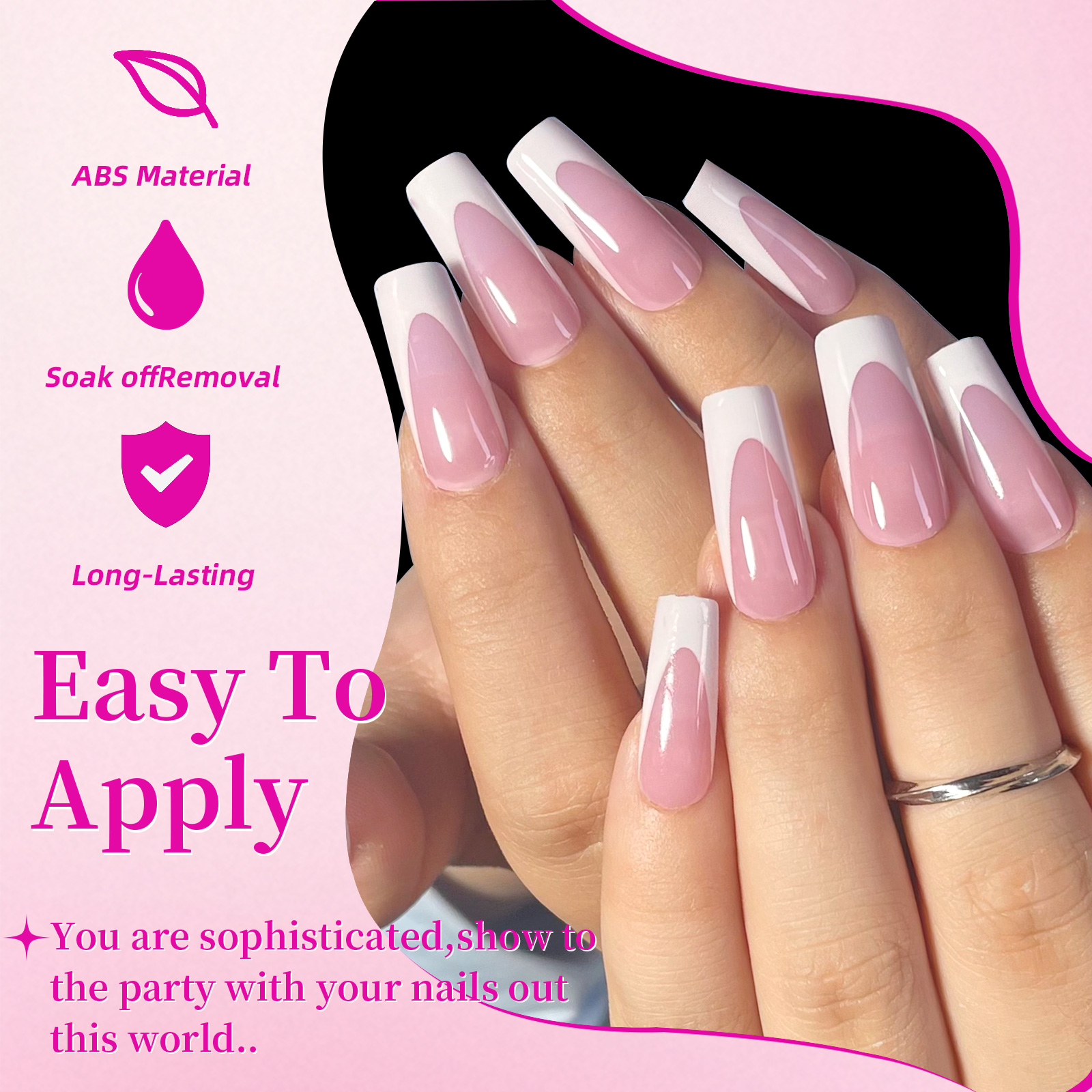 144pcs French Black Pink Hand& - Nail Art French Nails ulasan dan harga