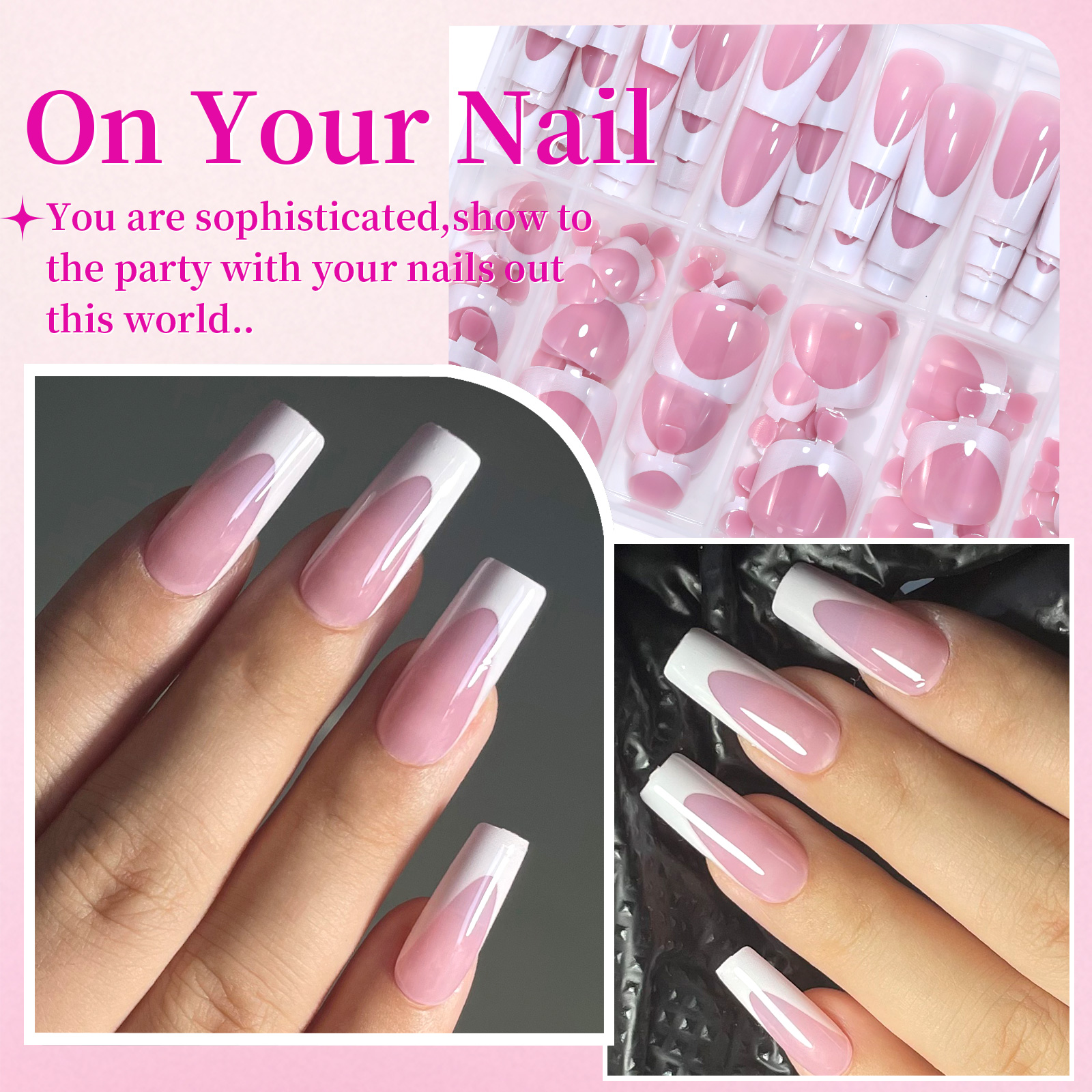 144pcs French Black Pink Hand& - Nail Art French Nails ulasan dan harga