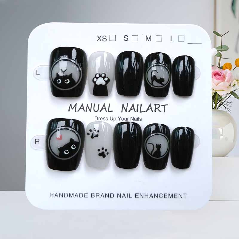 10Pcs Cute Cartoon Black Cat a - Nail Art Cat Eye Pink ulasan dan harga