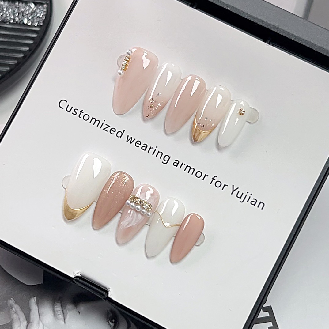 10Pcs Cat Eye French Short Alm - Nail Art Simple ulasan dan harga