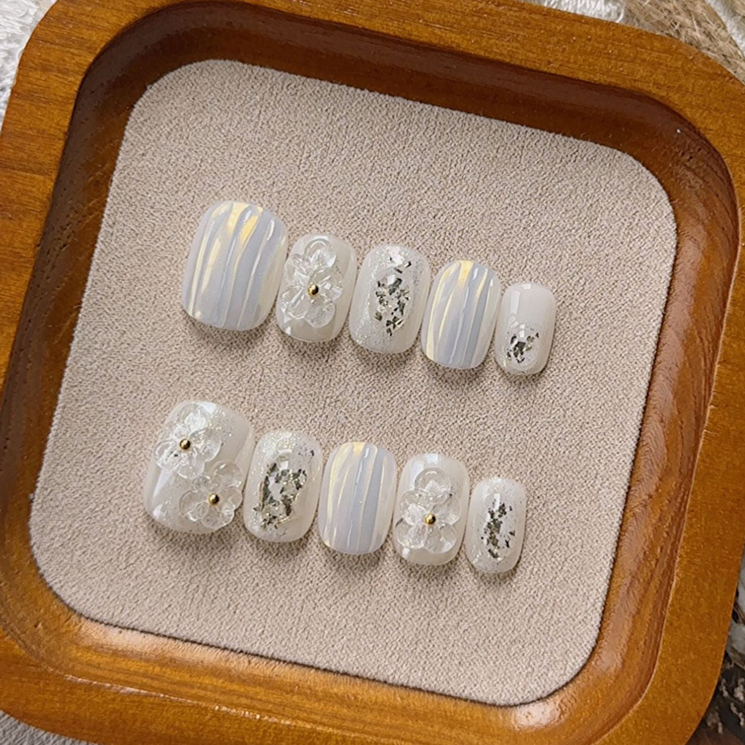 10Pcs Cat Eye French Short Alm - Nail Art Simple ulasan dan harga