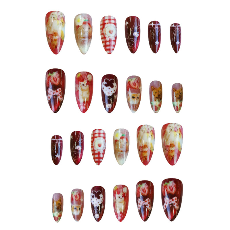 24pcs Strawberry Cat's Eye Pre - Nail Art Strawberry ulasan dan harga
