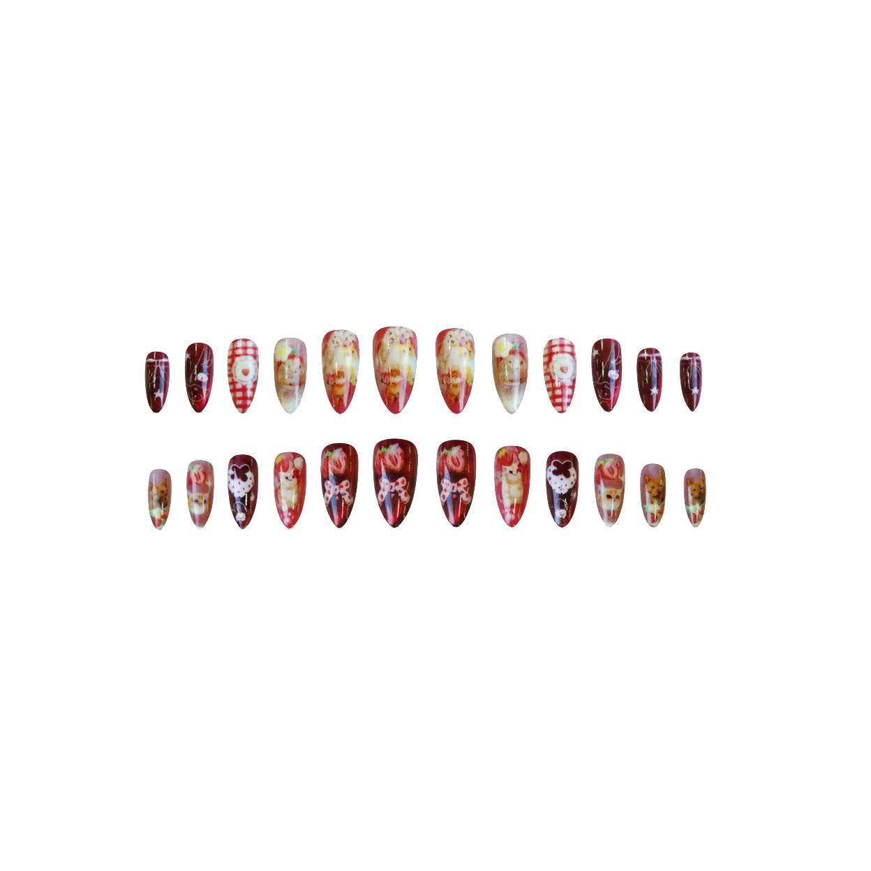 24pcs Strawberry Cat's Eye Pre - Nail Art Strawberry ulasan dan harga