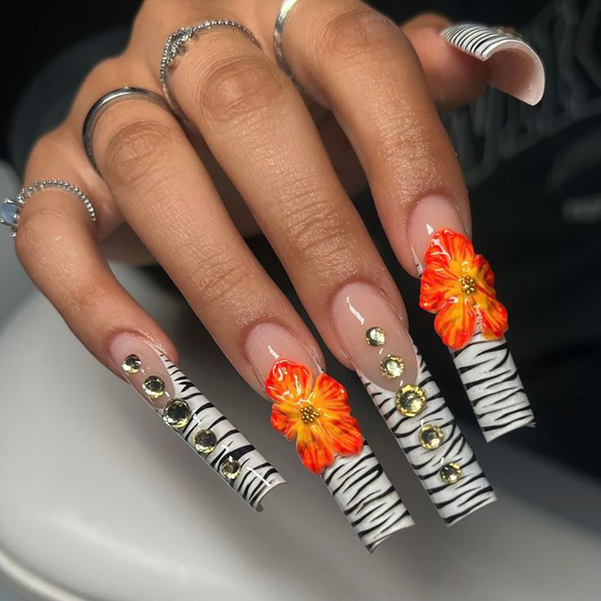 24pcs Flower Press on Nails Ar - Nail Art French Nails ulasan dan harga